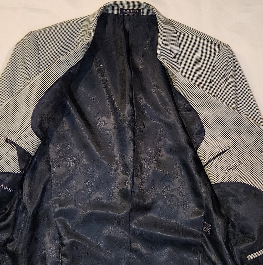 ADOLFO Sky Blue Layered Check Wool Sport Coat 38S - Picture 4 of 10